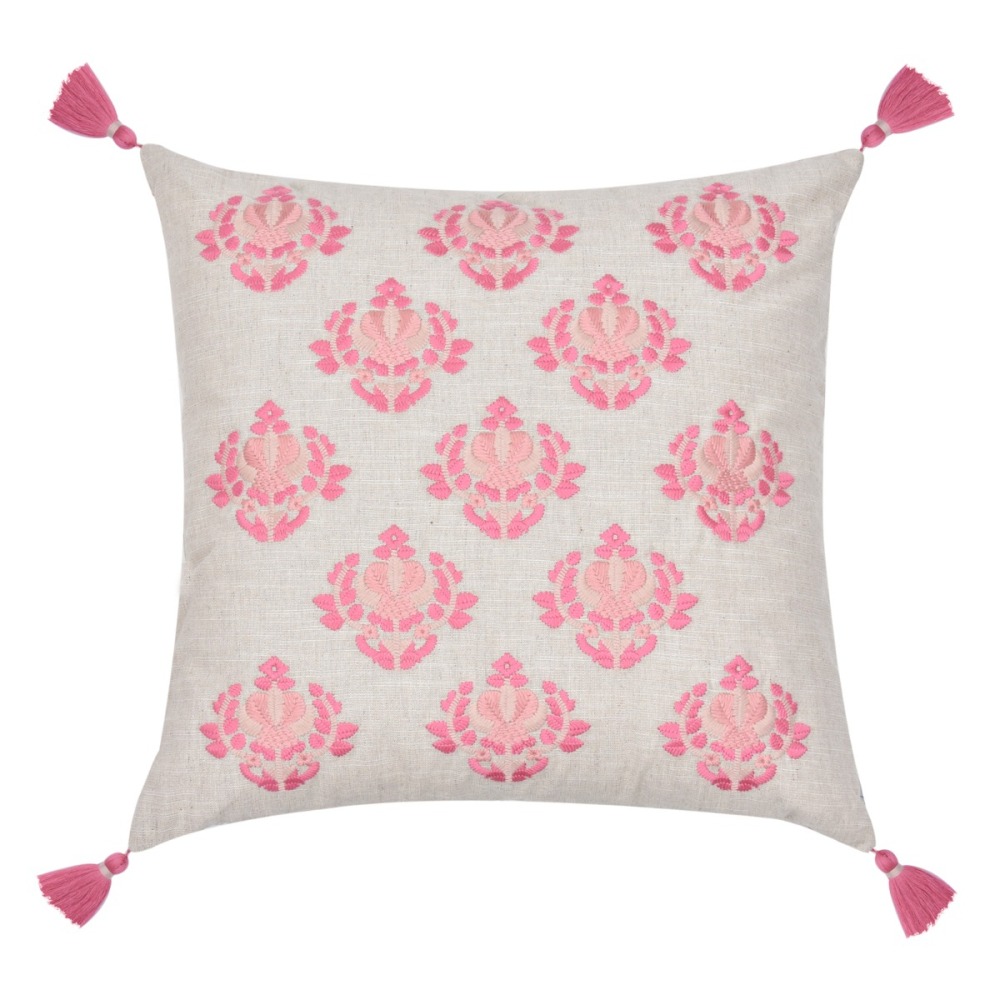 Almofada Bordada Rosa com Tassel