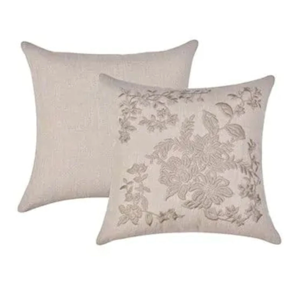 Almofada Floral Bordada Natural Almofada Floral Bordada Natural
