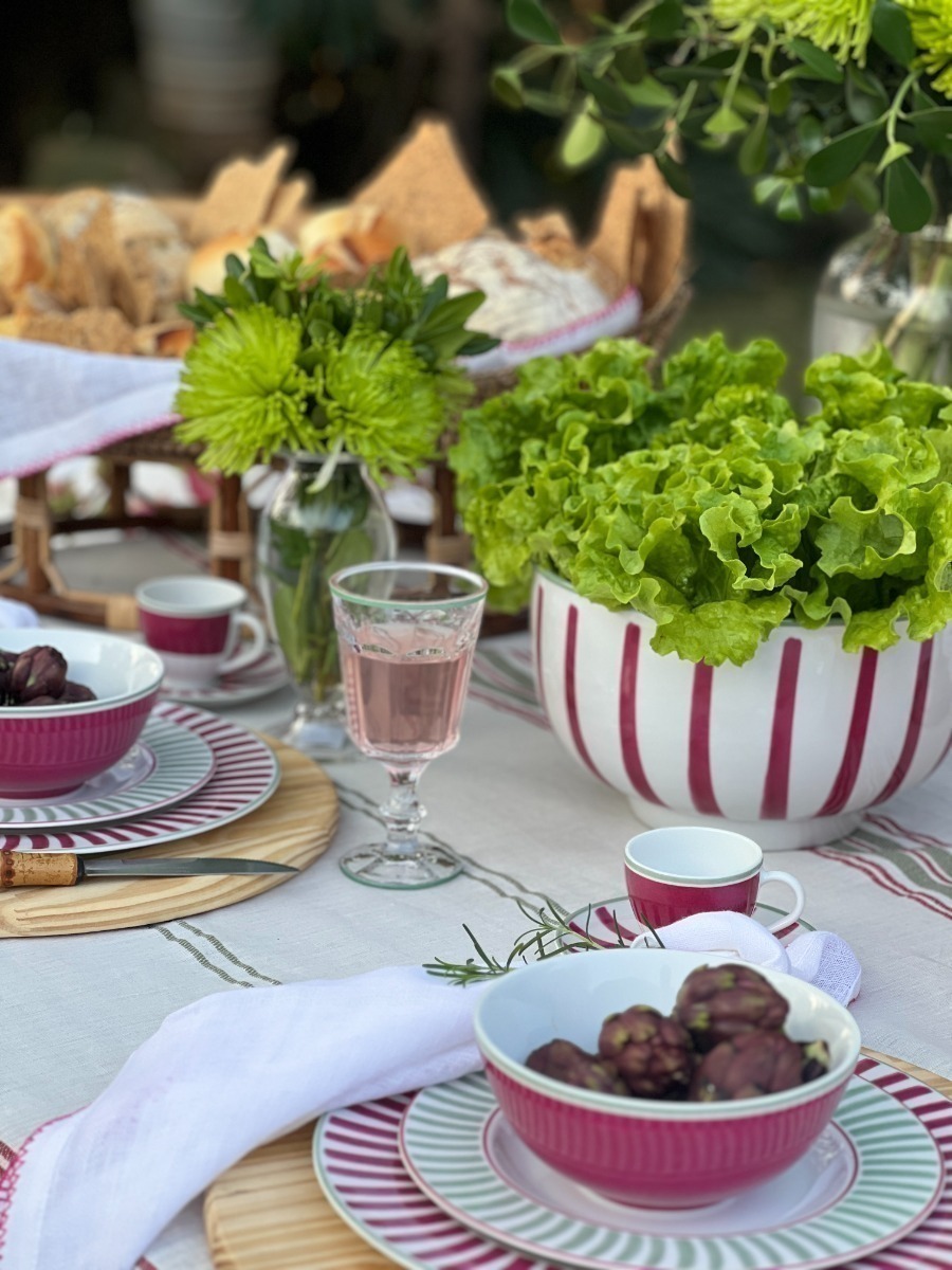 Saladeira Pincelado Rosa com Vivo Verde
