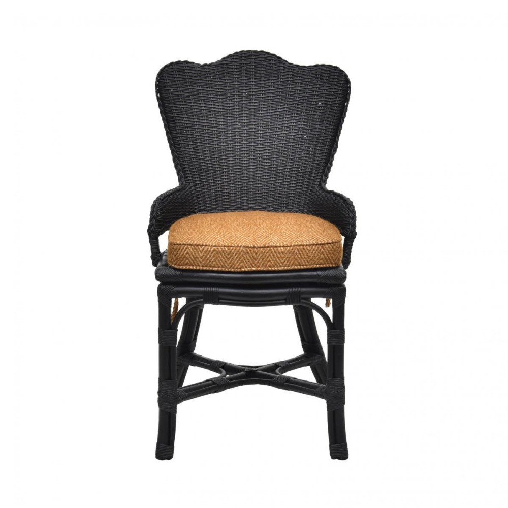 Cadeira de Junco Giratória Preta com Almofada