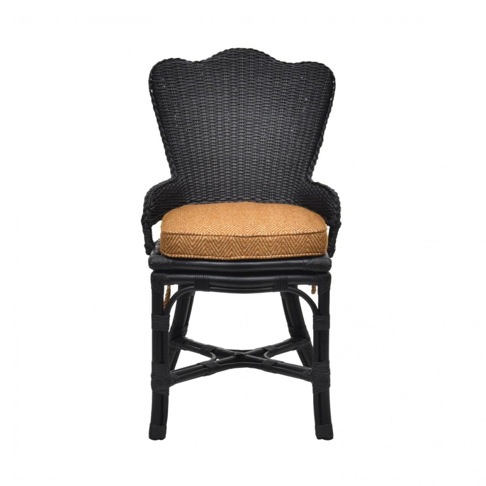 Cadeira de Junco Giratória Preta com Almofada