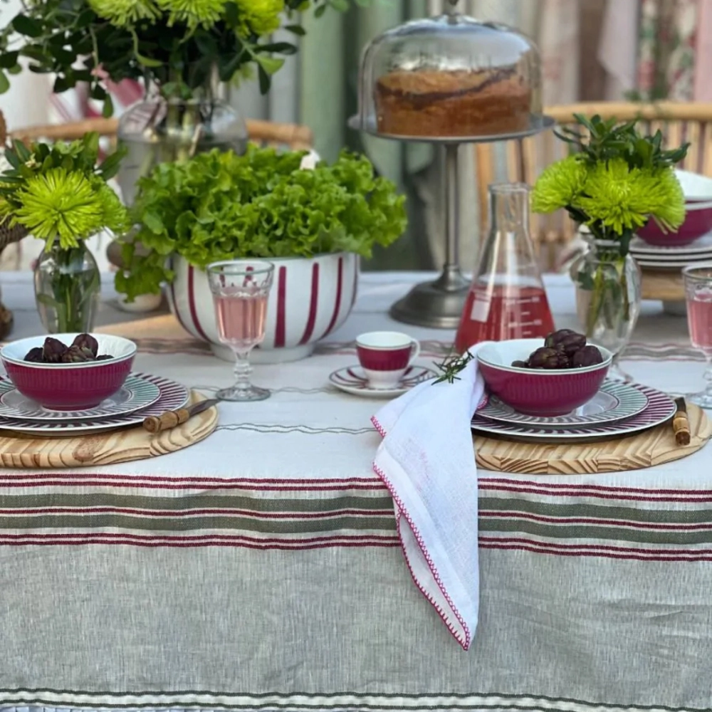 Conj. 6 peças | Bowls Rosa com Friso Verde Conj. 6 peças | Bowls Rosa com Friso Verde