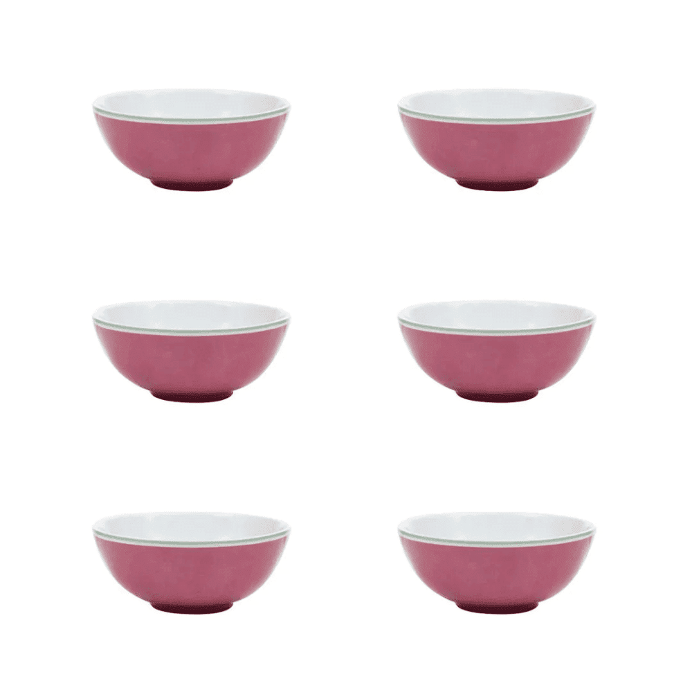 Conj. 6 peças | Bowls Rosa com Friso Verde