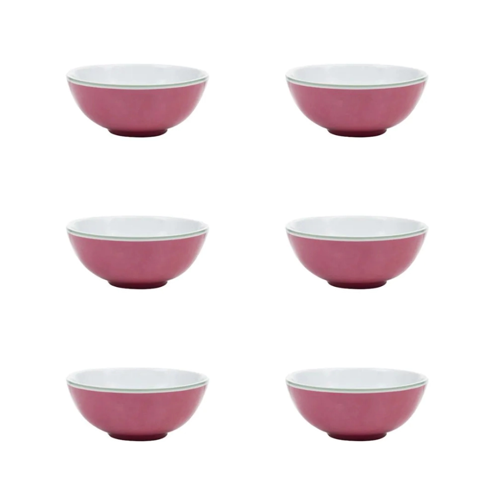 Conj. 6 peças | Bowls Rosa com Friso Verde Conj. 6 peças | Bowls Rosa com Friso Verde