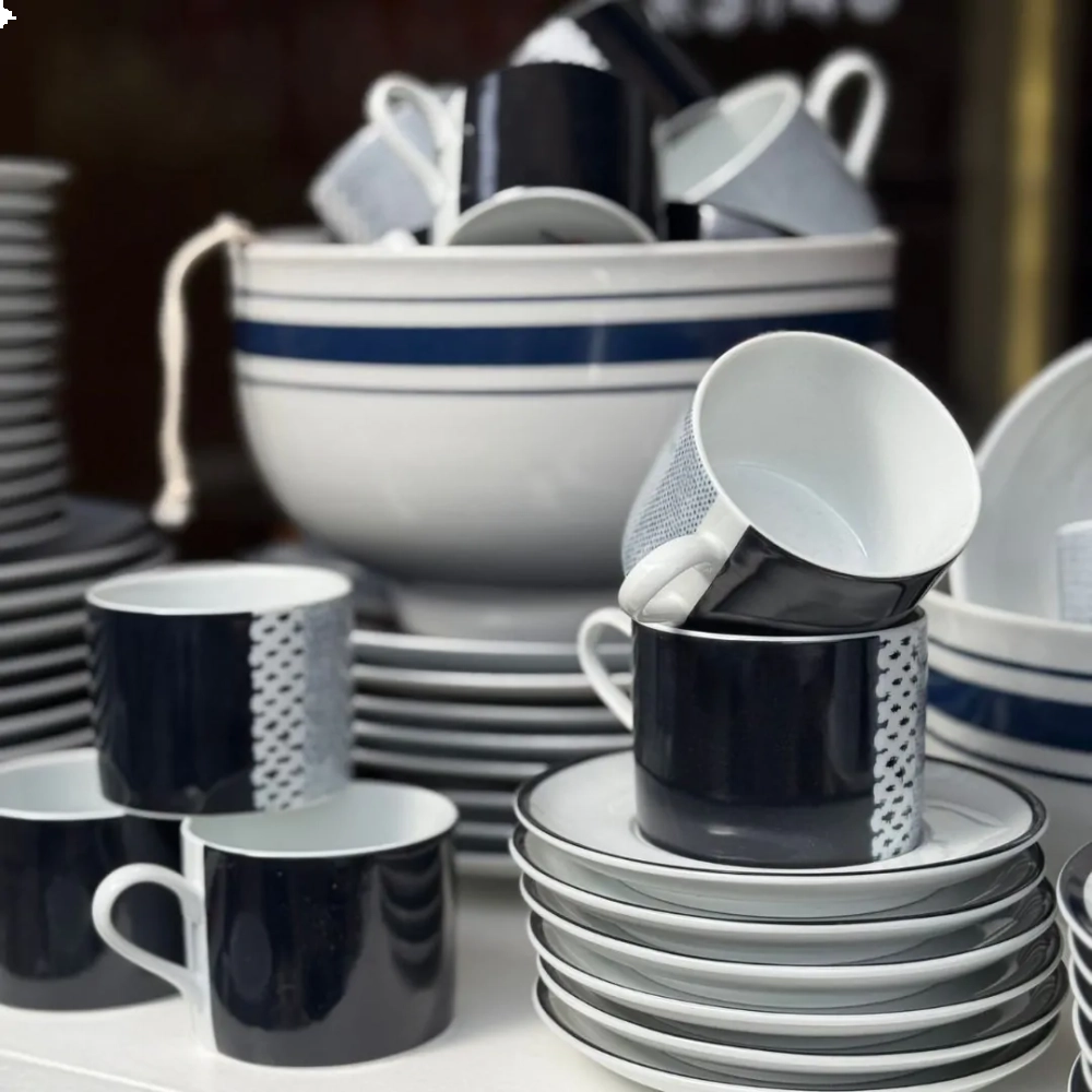 Conj. 6 peças | Xícaras com Pires Lista Denim 