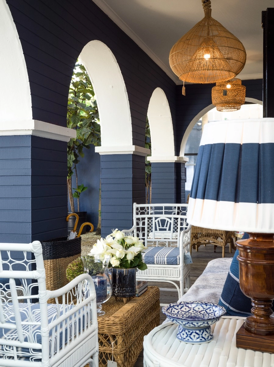 Cadeira Cana Reta Lista Nepal Denim 