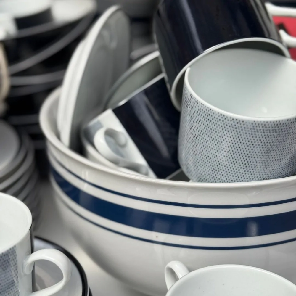 Conj. 6 peças | Xícaras com Pires Lista Denim 