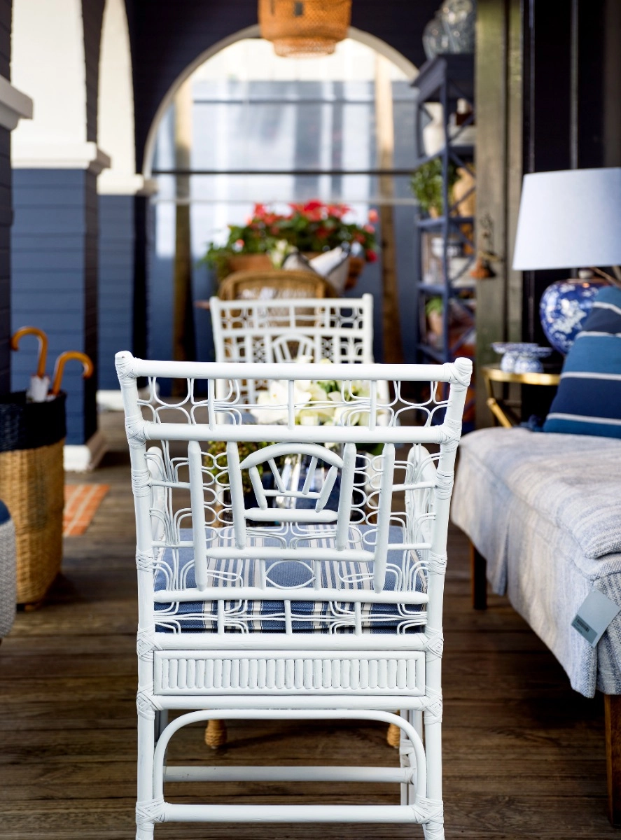 Cadeira Cana Reta Lista Nepal Denim 