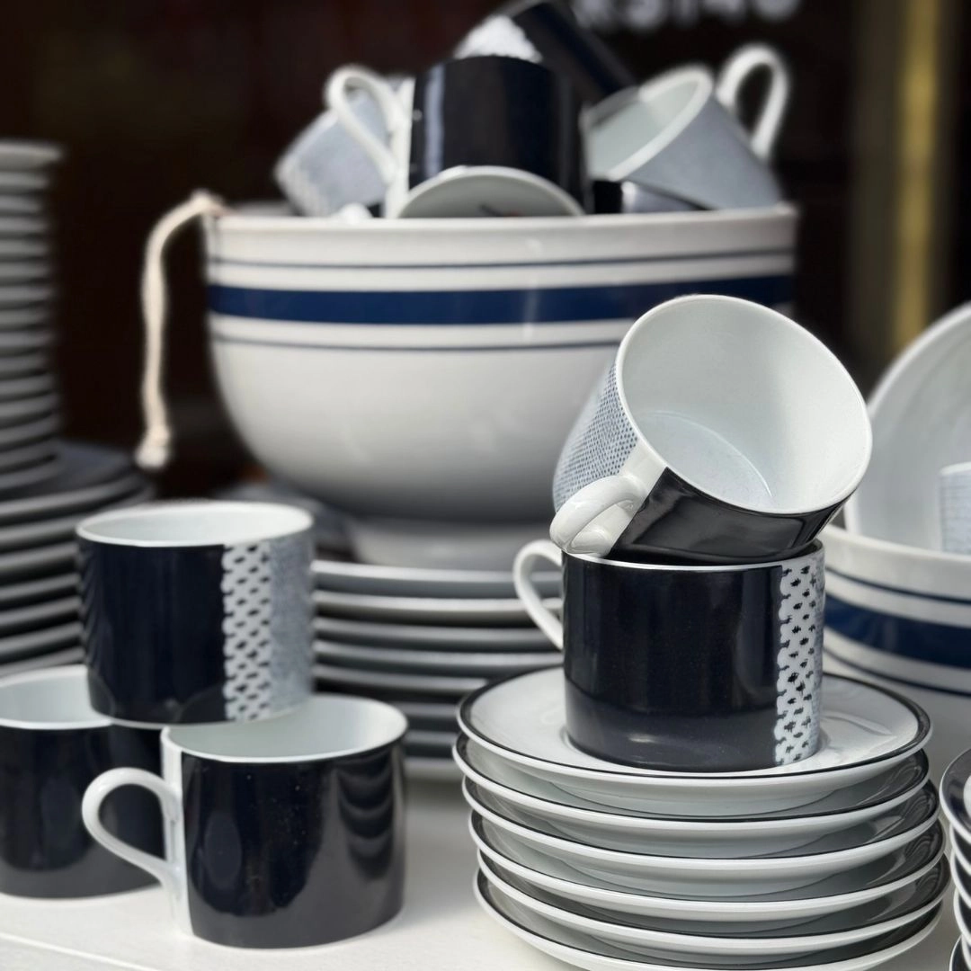 Xícara com Pires Lista Denim 