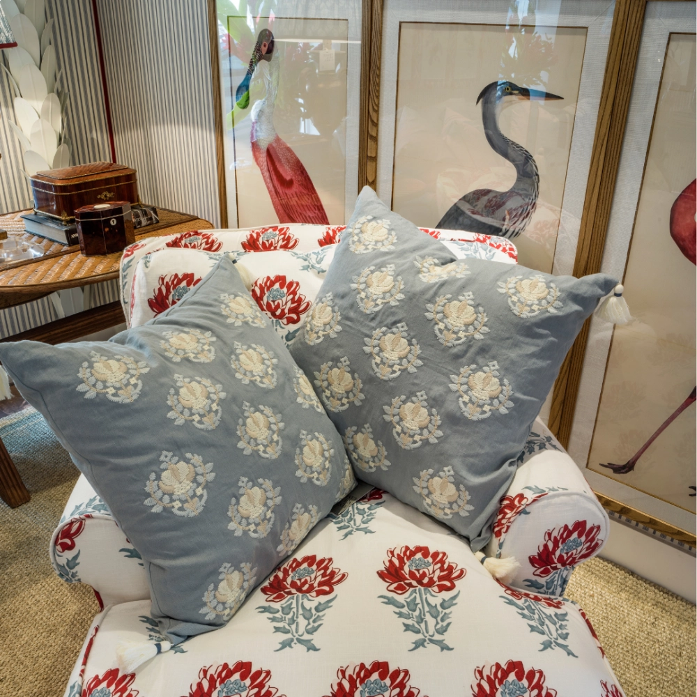 Tecido Flor Prado Com Azul Costa Nova